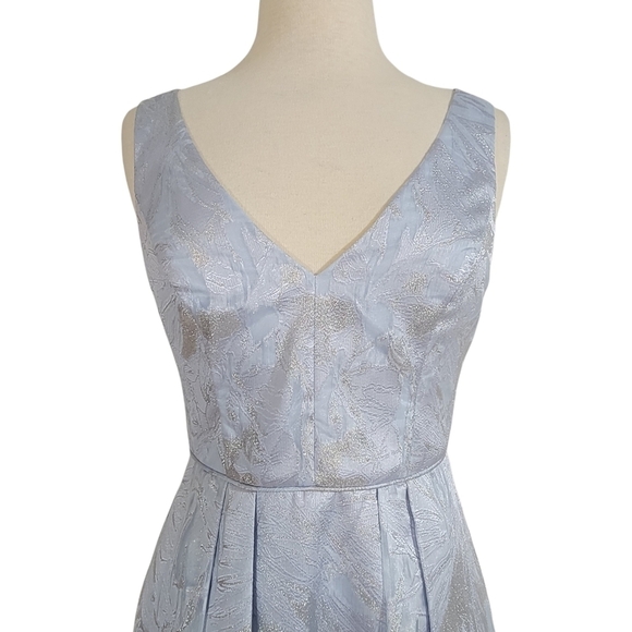 NWT Aidan Mattox Blue & Silver Floral Brocade Cinderella Gown - Picture 3 of 16